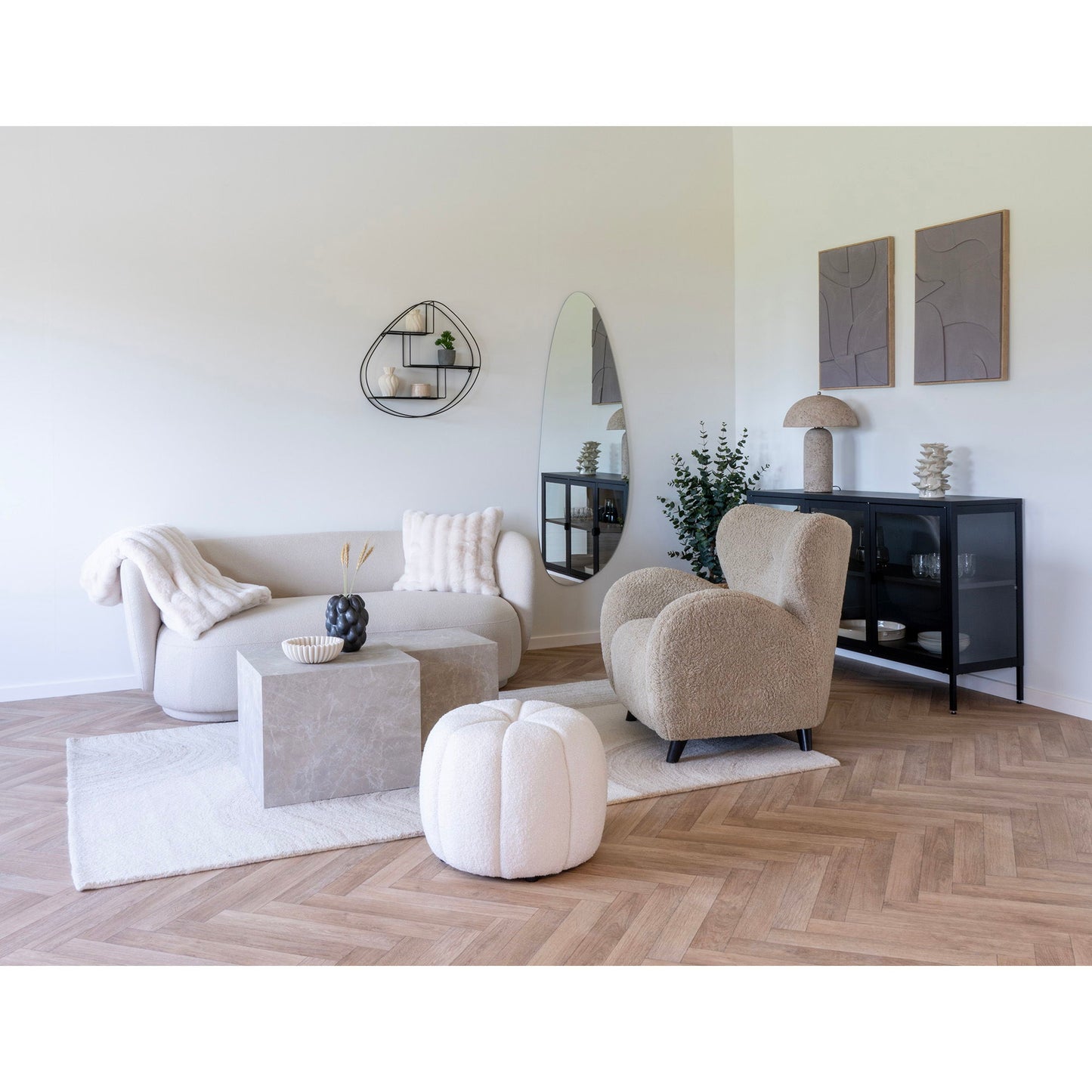HOUSE NORDIC -Surat Vloerkleed – 100% Wol - Lichtbruin/Ivoor
