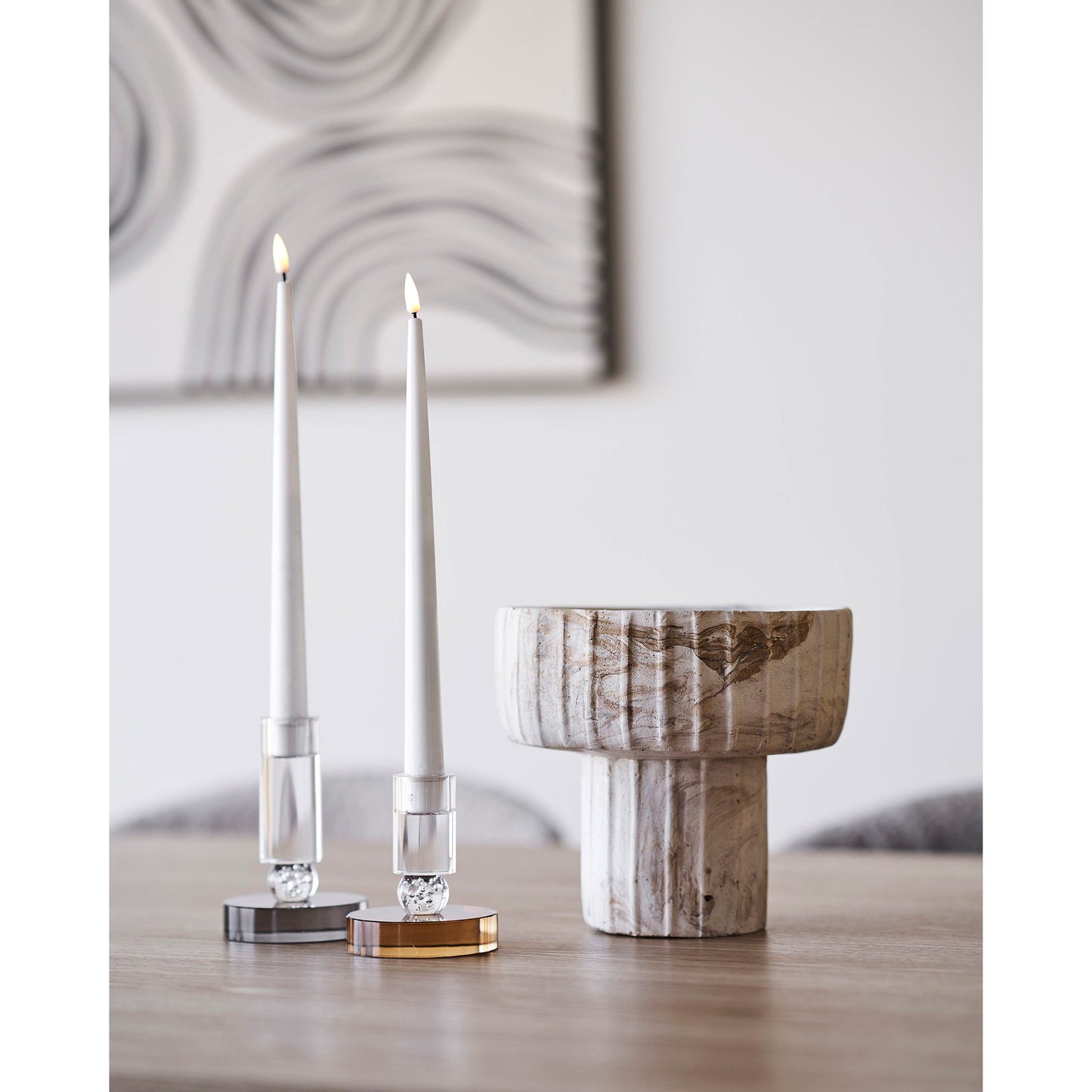 HOUSE NORDIC - Kaarsenhouder glas - wit/bruin