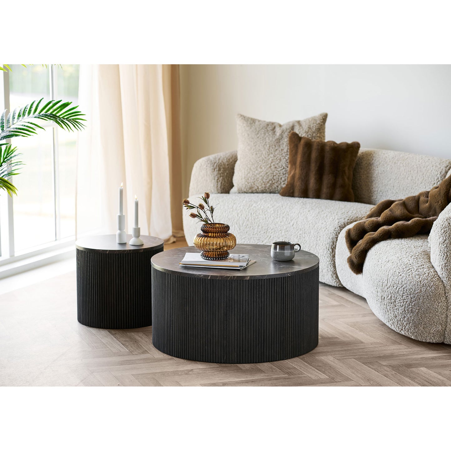 HOUSE NORDIC - Rota bijzettafel – Marmerlook – Donkerbruin