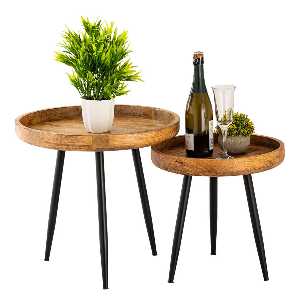 Beistelltisch Holz beef ø 40 o. 50cm Couchtisch Wohnzimmer Tisch Vancouver Metall-Füße black matt