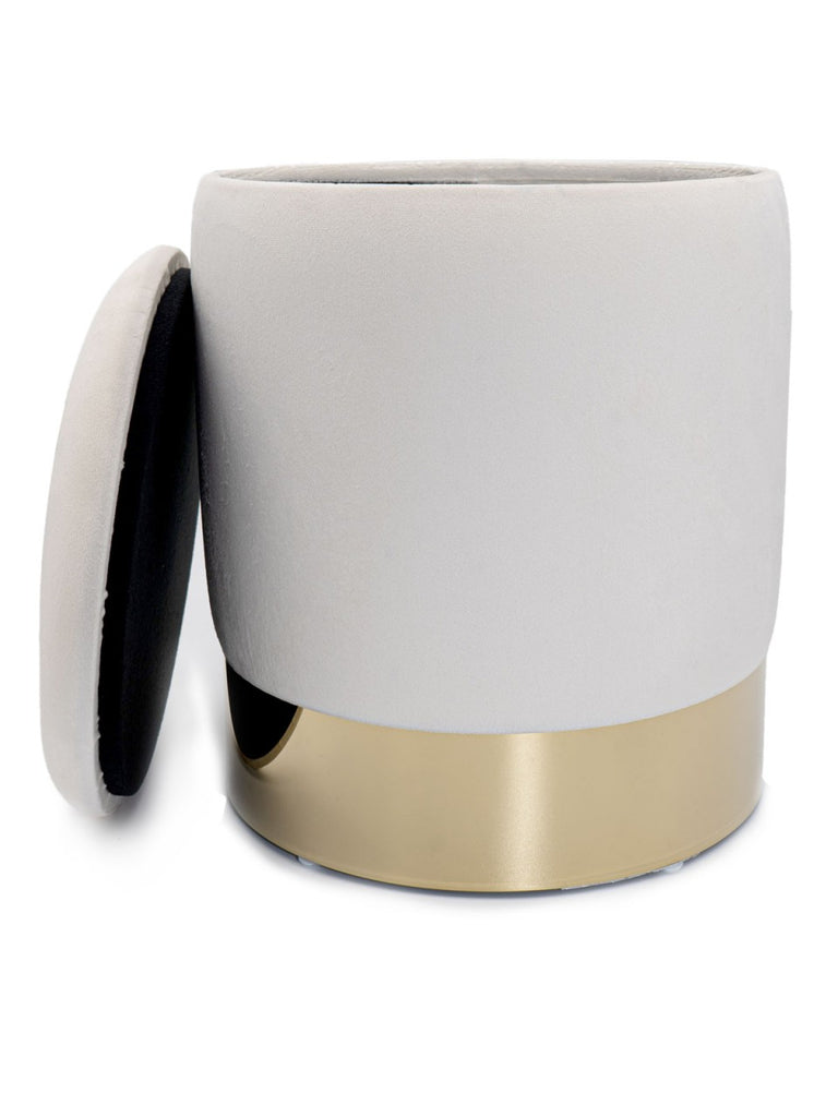 Fluwelen poef met Opbergruimte - Wit/goud