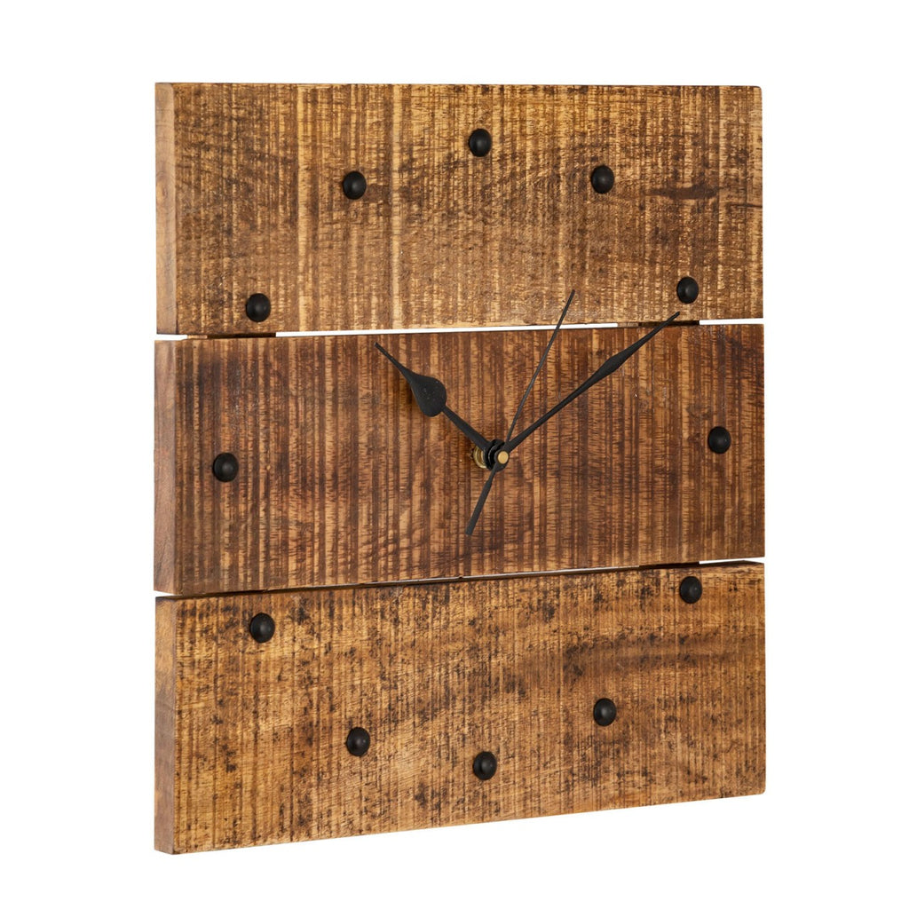 Wanduhr Holzuhr 30x30cm Wanduhr Holz Wohnzimmer lautlos quadratisch aus Mangoholz solid