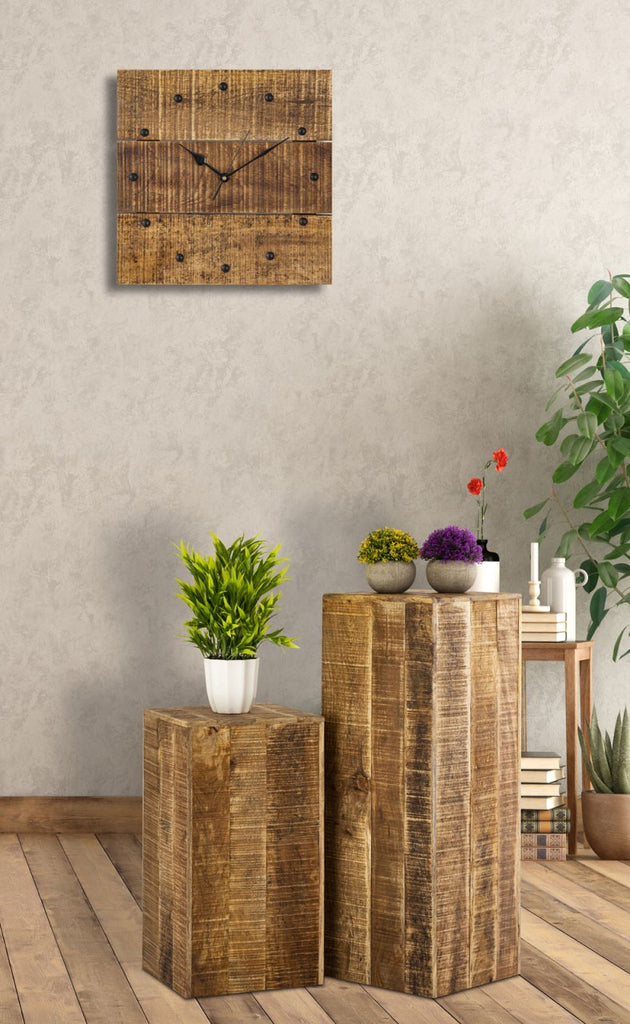 Wanduhr Holzuhr 30x30cm Wanduhr Holz Wohnzimmer lautlos quadratisch aus Mangoholz solid
