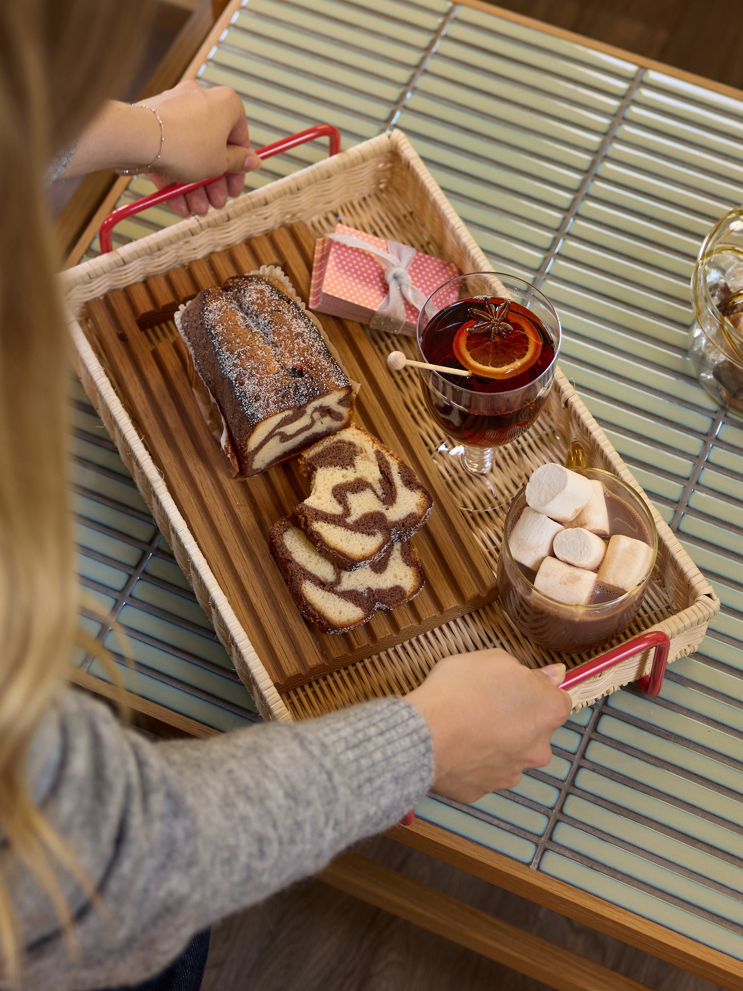 HUBSCH - Splint tray / dienblad - Rood/Naturel