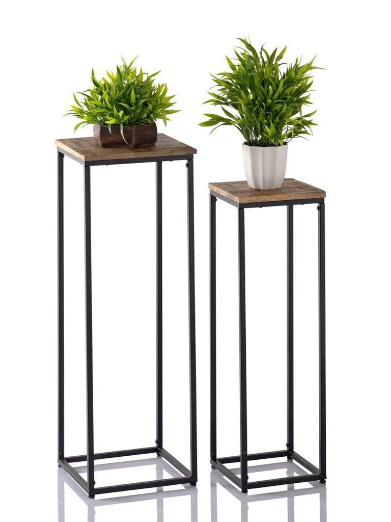 Plantenstandaard set van 2 - massief mangohout