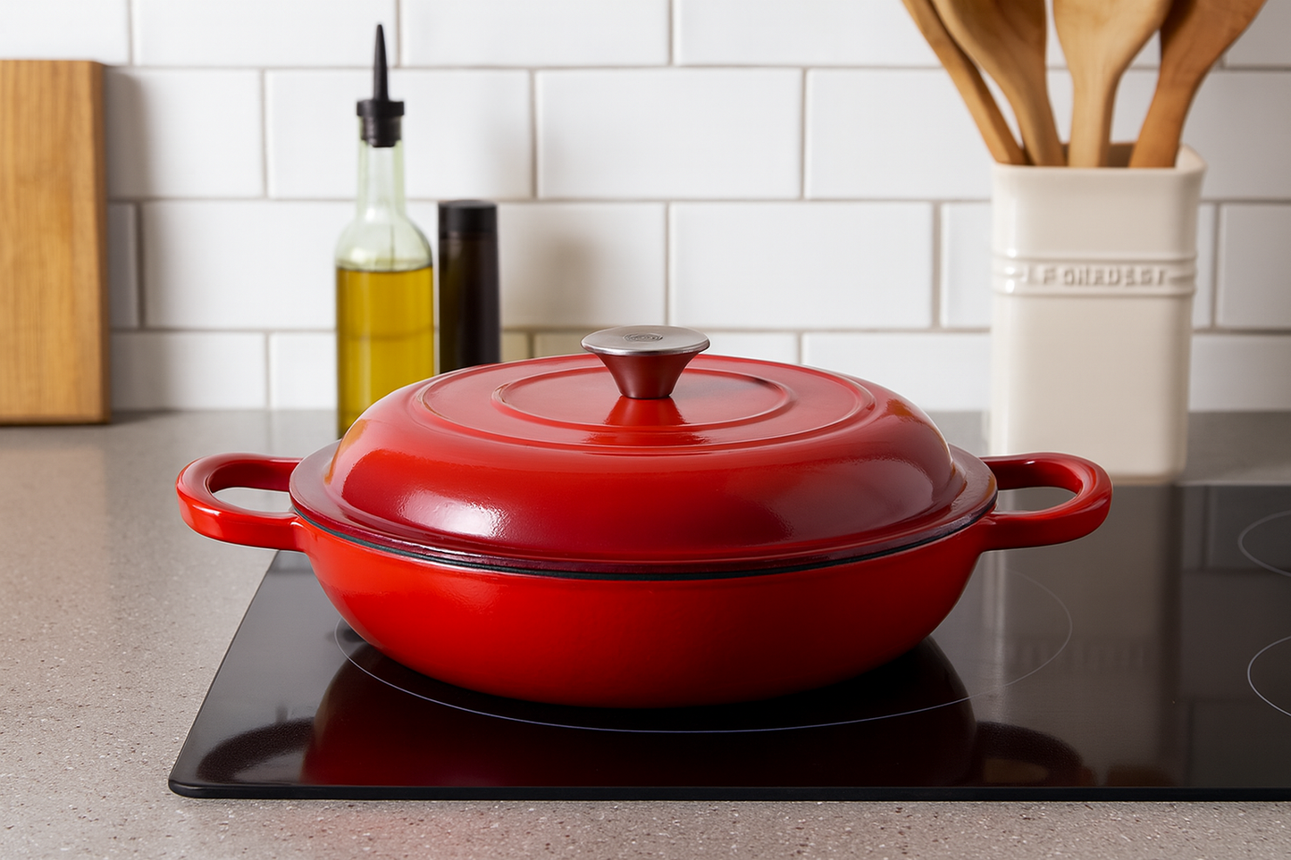 Gietijzeren lage braadpan - Rood -  Ø26 x H11cm