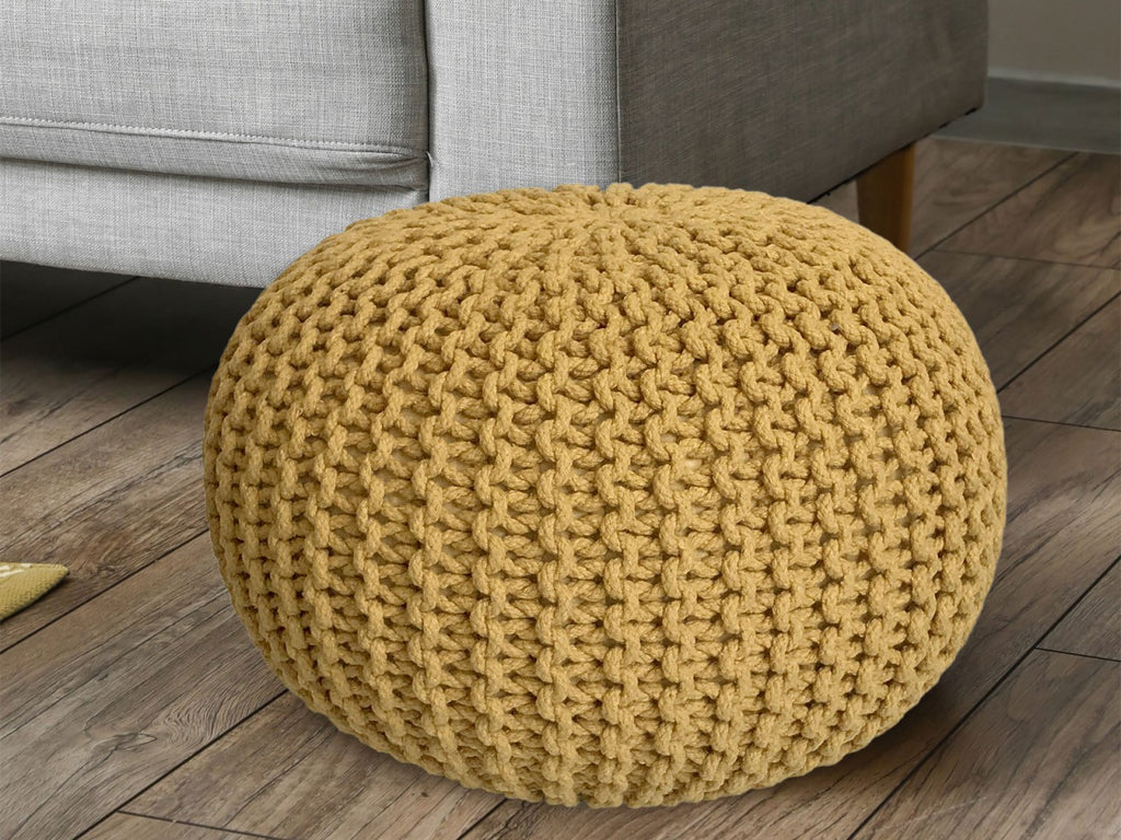 Gebreide poef - geel Ø 55 cm