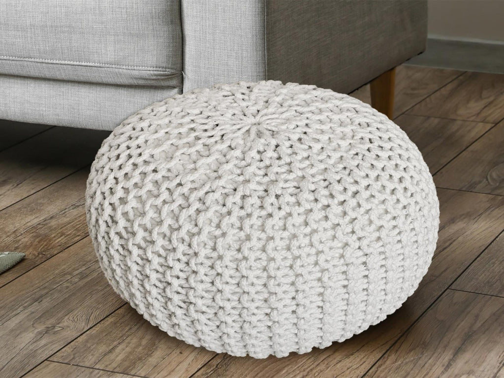 Gebreide poef - wit Ø 55 cm