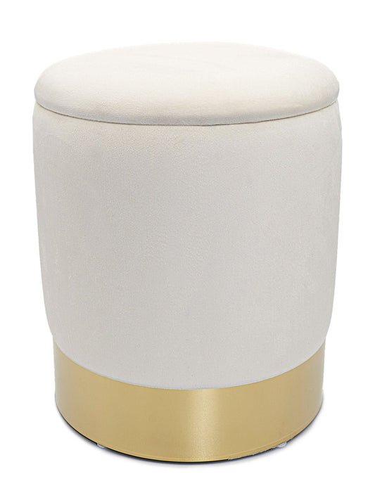 Fluwelen poef met Opbergruimte  - Wit/goud